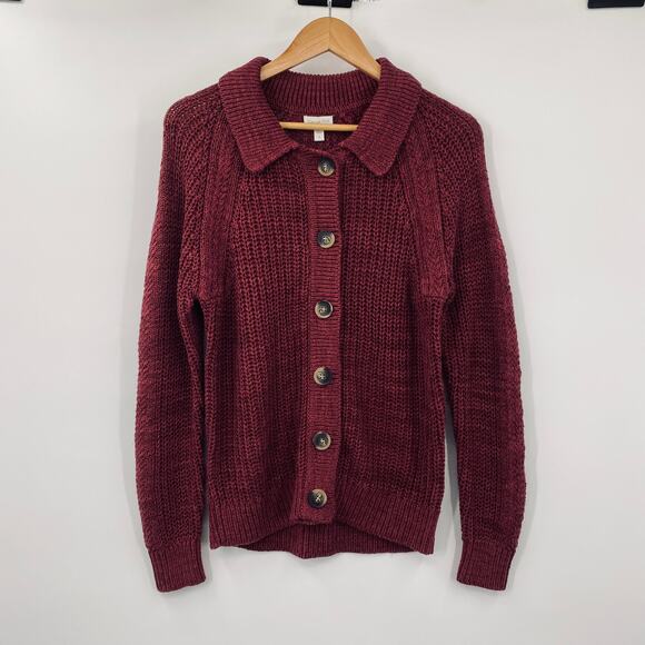 Garnet Hill Maren Linen Organic Cotton Cardigan Sweater Button Front Red Small - Picture 2 of 8
